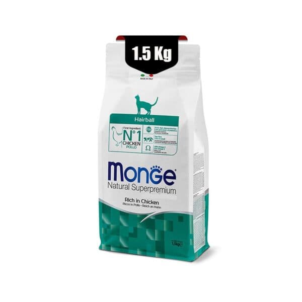 غذای خشک گربه هیربال طعم مرغ مونژه (Monge Superpremium Hairball Rich in Chicken) وزن 1.5کیلوگرم