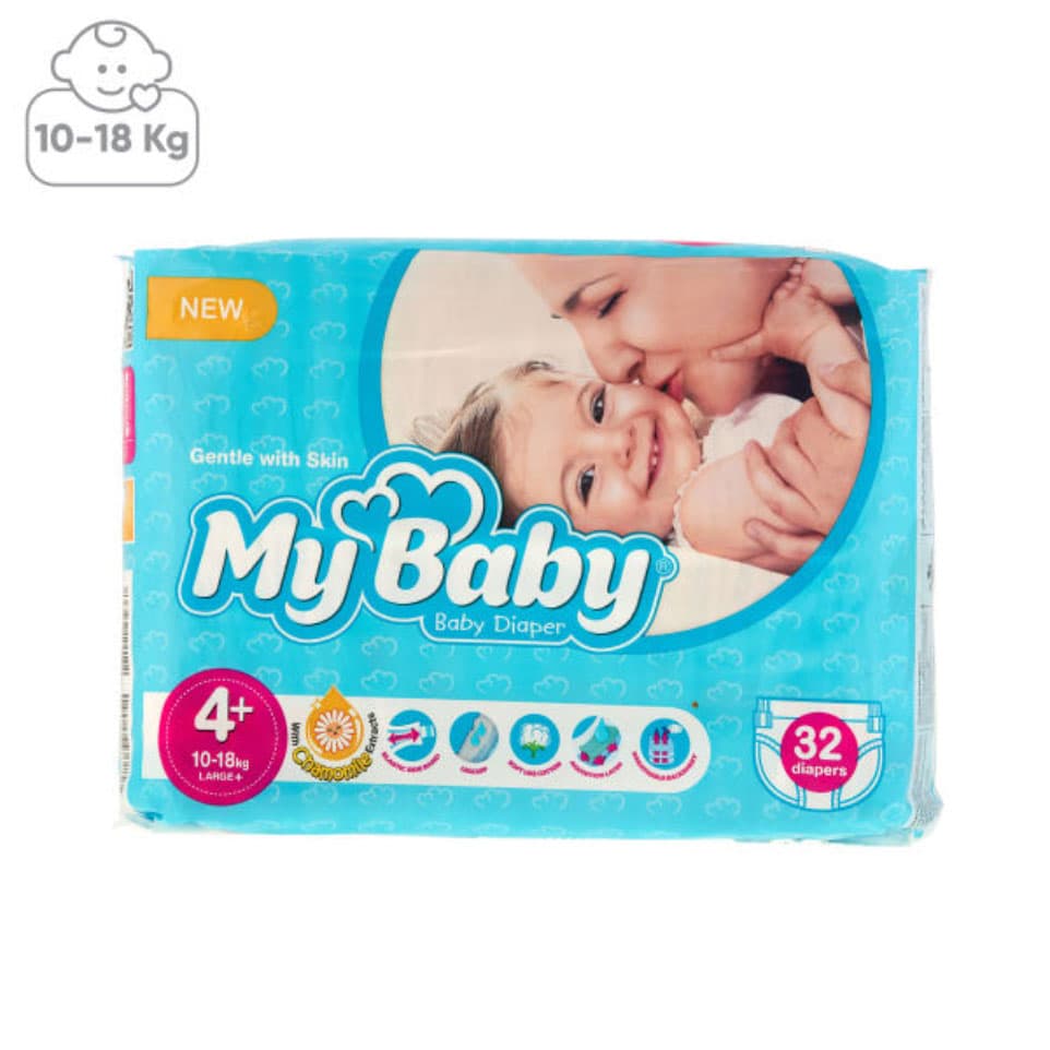 پوشک بچه سری بابونه سایز 4 پلاس بزرگ مای بیبی 32 عددی