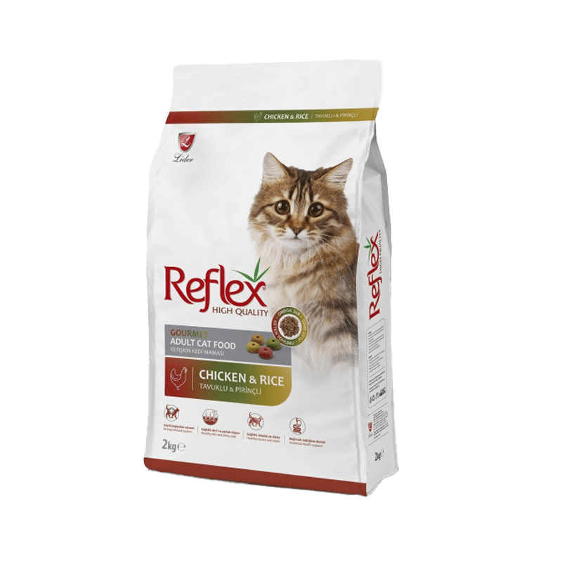 غذای خشک گربه رفلکس با طعم مرغ و برنج مدل مولتی کالر وزن 2 کیلوگرم