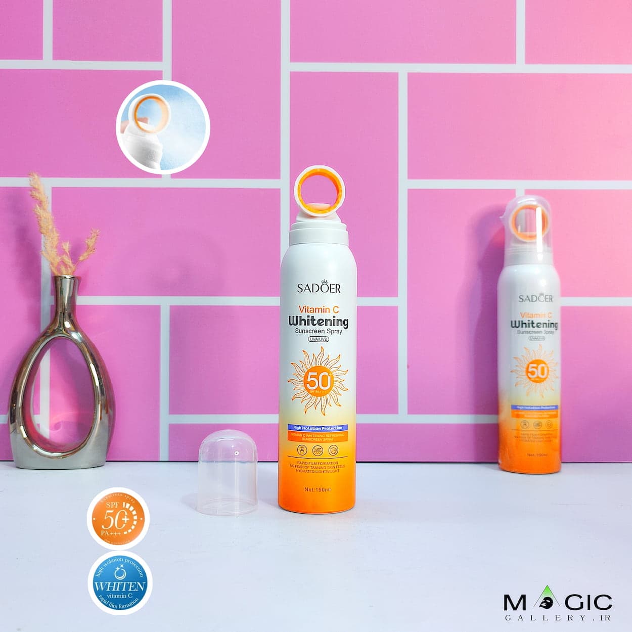 اسپری ضدآفتاب سادور SPF50 ویتامین C | محافظت و روشن کنندگی پوست