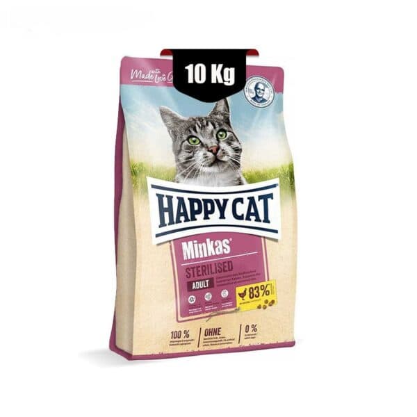 غذای خشک گربه عقیم شده هپی کت مینکاس با طعم گوشت وزن 10 کیلوگرم