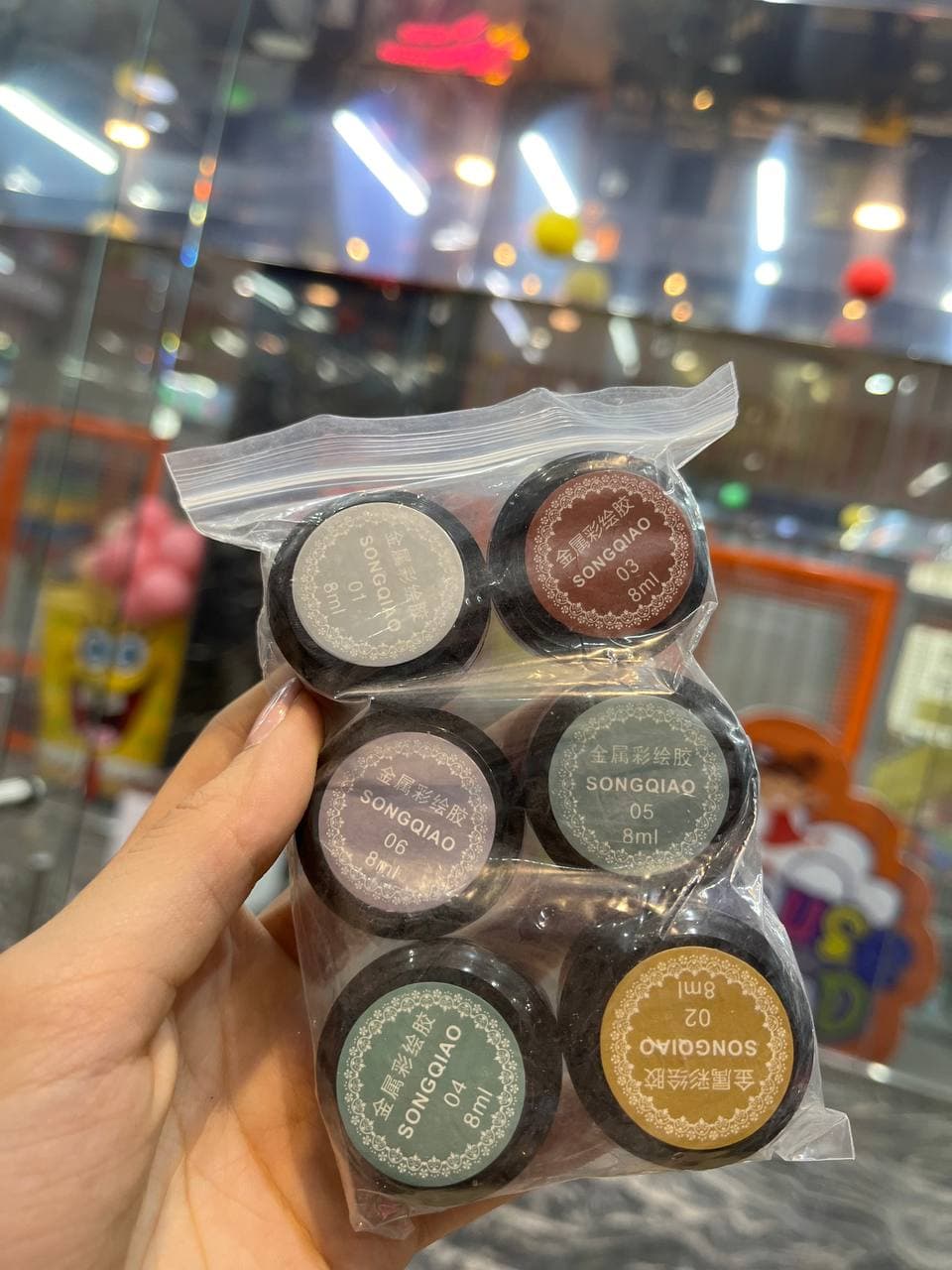 متال ژل طراحی ناخن 8 گرمی سانگ کیائو SONGQIAO کدرنگ 1 تا 6 دونه ای آبی/ یاسی/سبز/برنزی