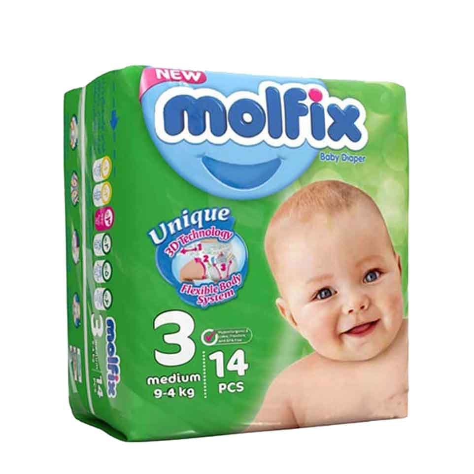 پوشک بچه سایز 3 متوسط مولفیکس 14 عددی