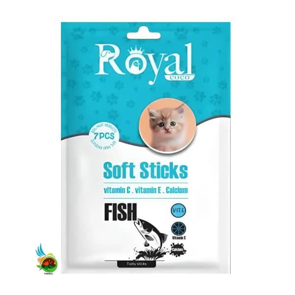 تشویقی مدادی نرم رویال کوکو گربه طعم ماهی Royal coco soft sticks with fish بسته ۷ عددی
