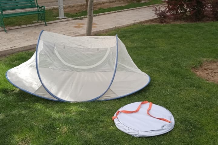 پشه بند یک نفره مدل قایقی آسان باز شو ، پشه بند 1 نفره فنری کف ضخیم توری مارک هنر بدون آهار