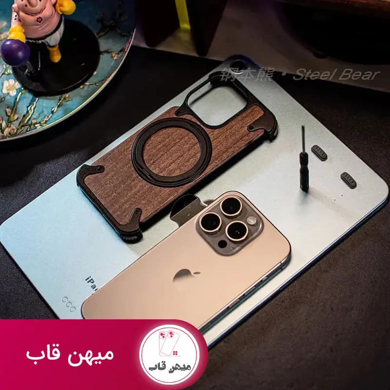 قاب گوشی آیفون چوب گردو با فلز - walnut assembled metal - کد (۴۱۹۷۵)