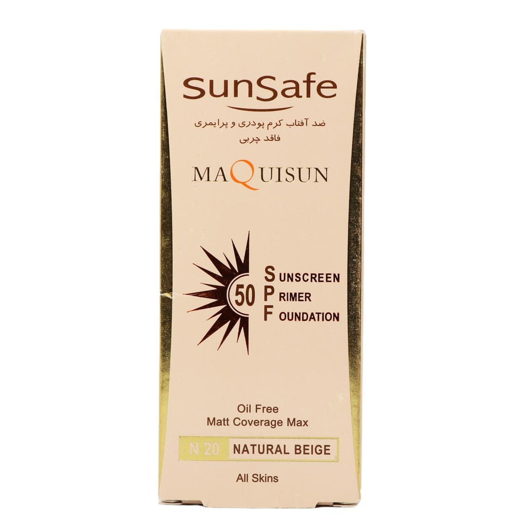 کرم ضد آفتاب فاقد چربی رنگی (پژ طبیعی ان 20) همراه با پرایمر اس پی اف 50 مات کننده 12 ساعته مناسب انواع پوست 40 میل سان سیف