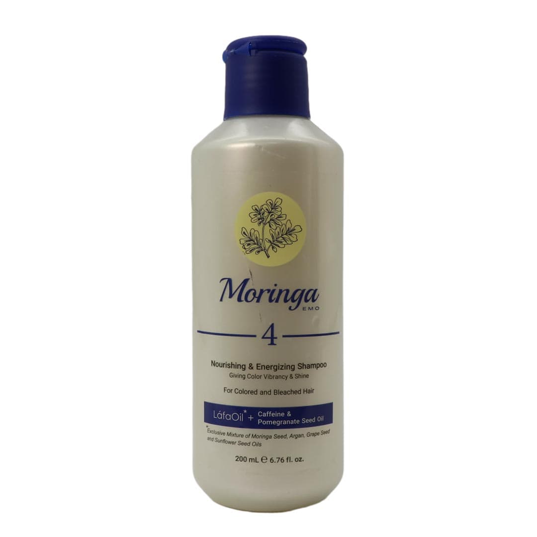 شامپو مغذی و انرژی بخش مناسب موهای رنگ شده و دکلره 200 میل مورینگا امو