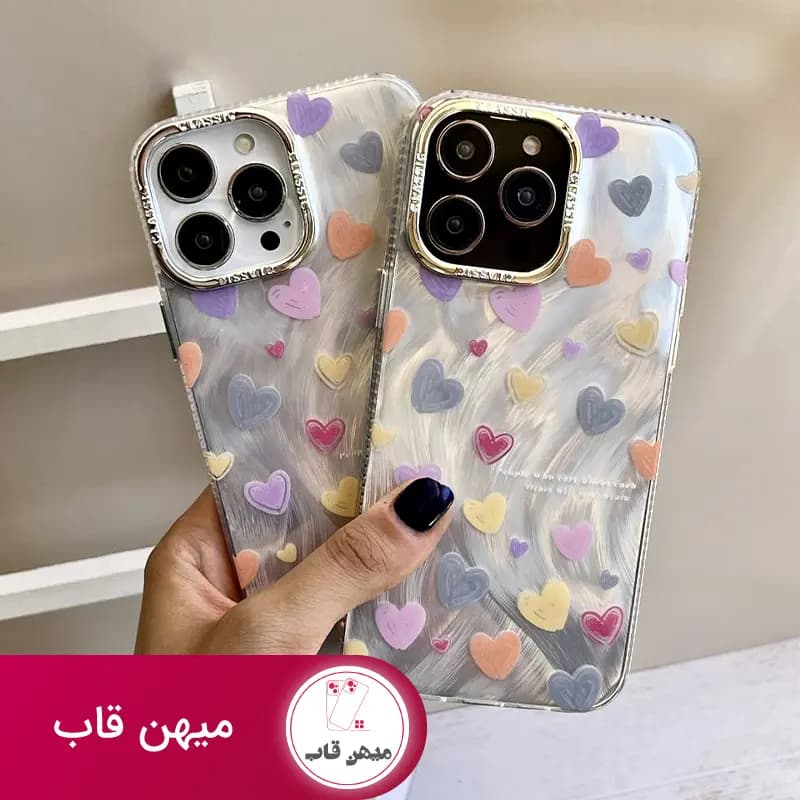 قاب گوشی آیفون براش قلبی مداد رنگی - کد (۳۱۸۹۸)