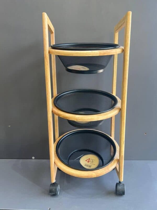 سبد سیب زمینی پیاز سه طبقه چرخدار چوب فلز برند 4home بسیار باکیفیت(تهران(پیک)-شهرستان(تیپاکس))