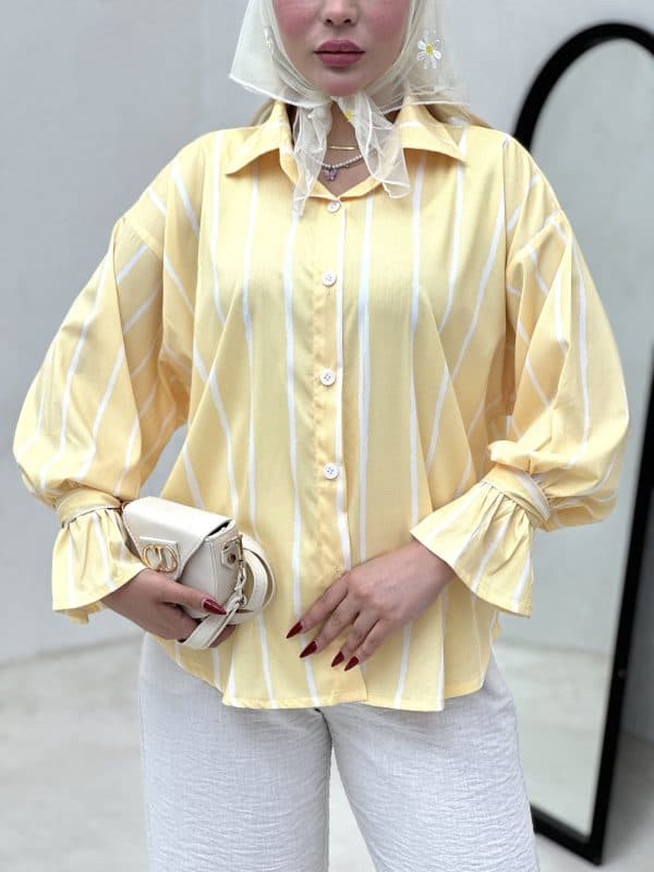 شومیز راه راه آستین چین