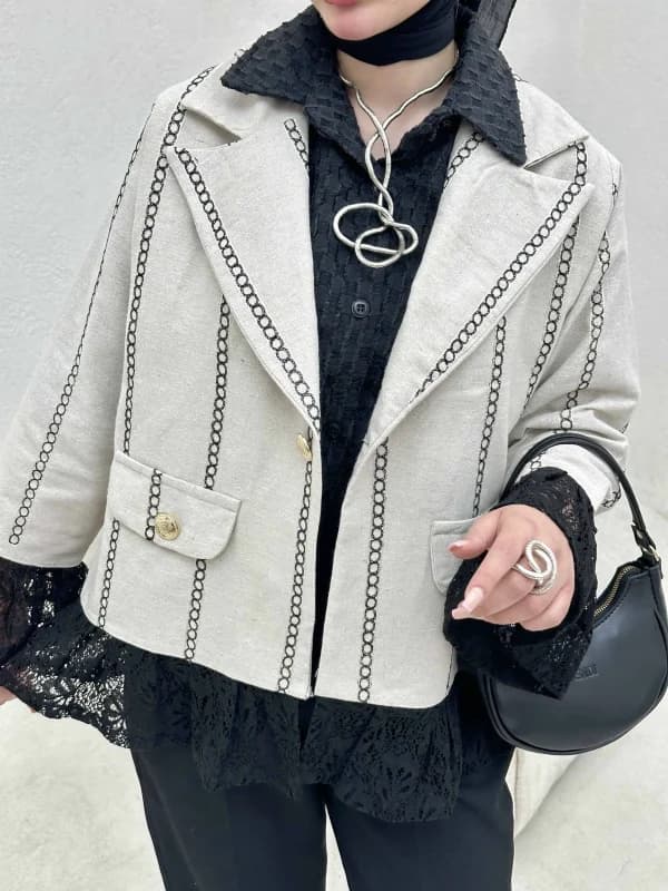 کت زنانه سوزن دوزی پایین گیپور