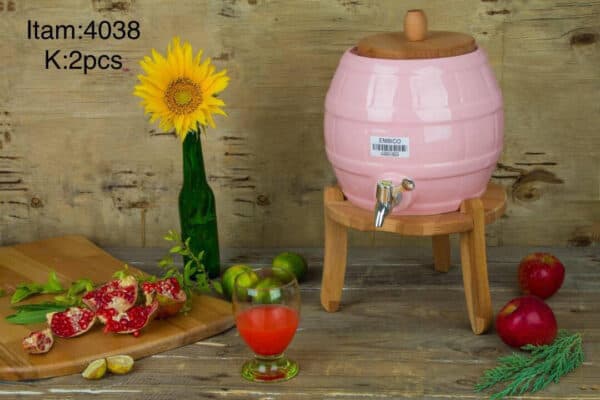 کلمن شربت و نوشیدنی طرح بشکه پایه چوبی 5/5 لیتری امبیکو در 3 رنگ(ارسال فقط برای تهران)