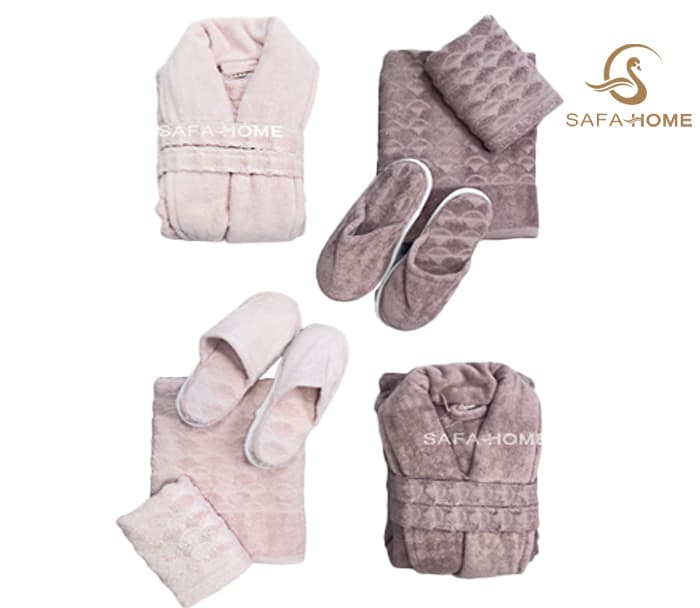 سرویس حوله عروس و داماد طرح ونتو کالباسی گلبهی 8 تکه