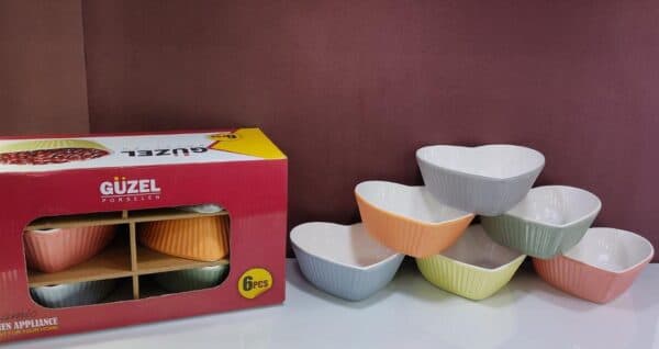 کاسه (پیاله) ماست خوری قلبی سرامیکی رنگی پاستیلی(6 عددی) گوزل GUZEL