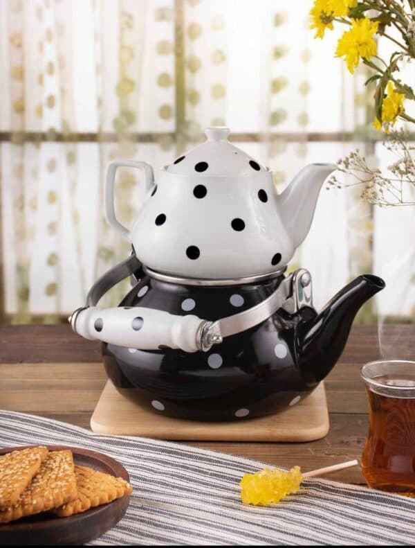 ست کتری قوری لعابی توپی طرح ترک ساخت چین در 4 رنگ