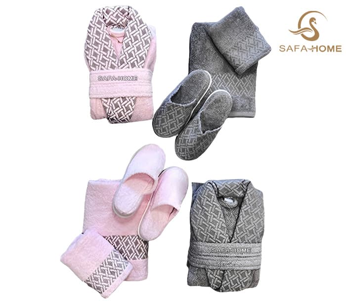 ست حوله عروس و داماد مدل جواهیر طوسی صورتی