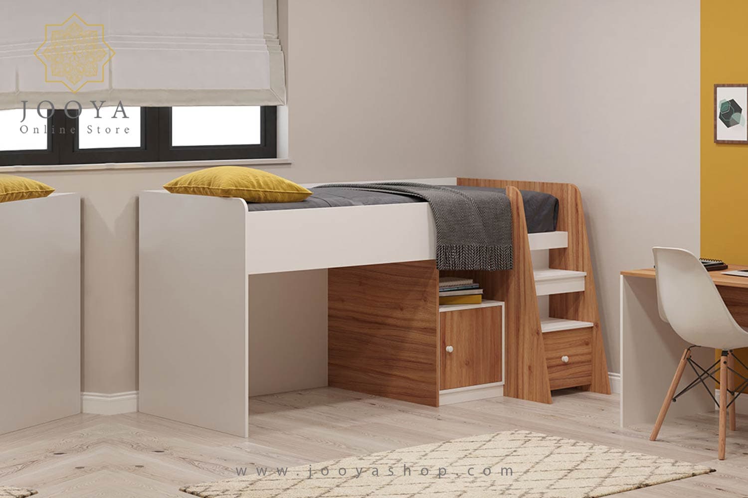 تخت دو طبقه کوتاه میز تحریر دار پرناز مدل BT736