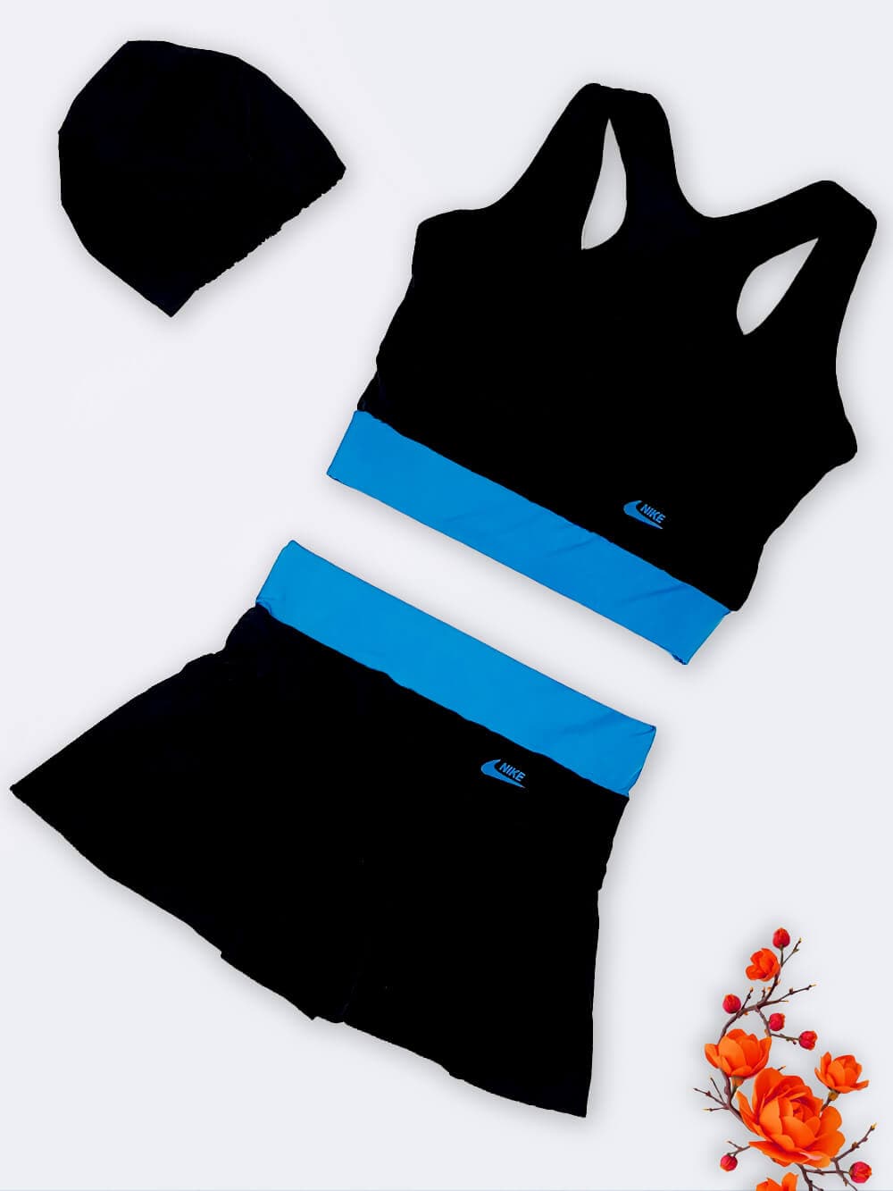 مایو دو تکه دامن دار و نیم تنه زنانه مشکی رنگ بصورت مایو نیم تنه ارزان برای استخر