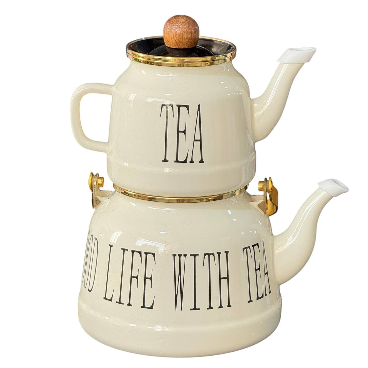 ست کتری و قوری لعابی تکست دار