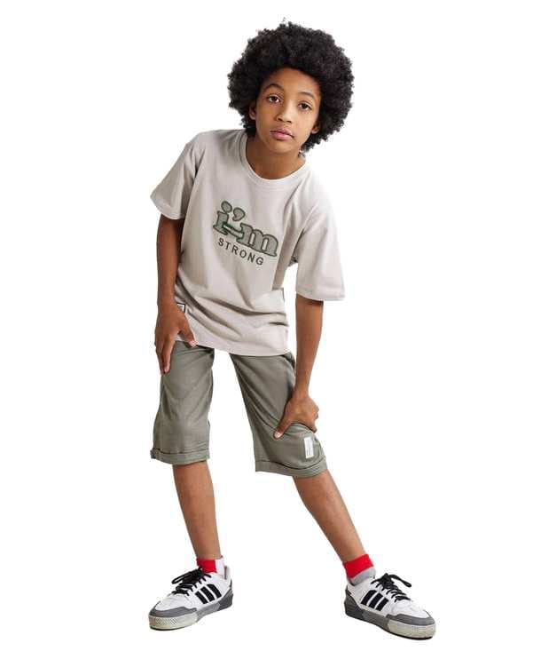 ست تی شرت و شلوارک پسرانه سبز طوسی الیزا کیدز Eliza Kids کد 510 مدل I am