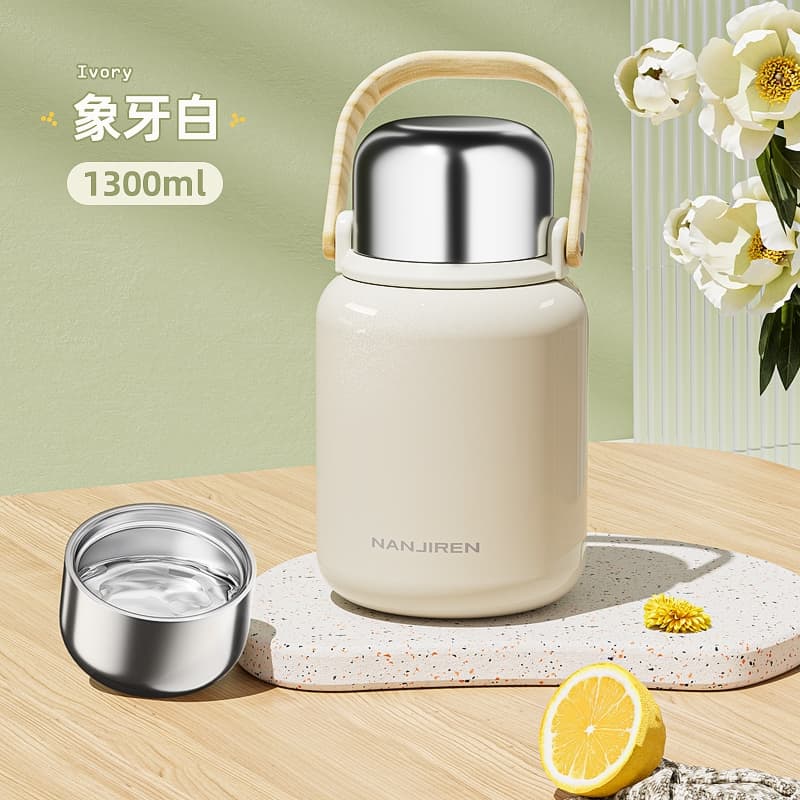 فلاسک استیل دسته طرح چوبی 1300 میل کد 4576