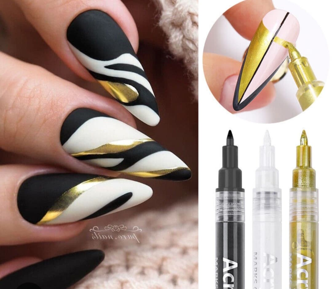 ماژیک طراحی کاشت ناخن دونه ای (رنگ های سفید، طلایی، مشکی، نقره ای و صورتی)