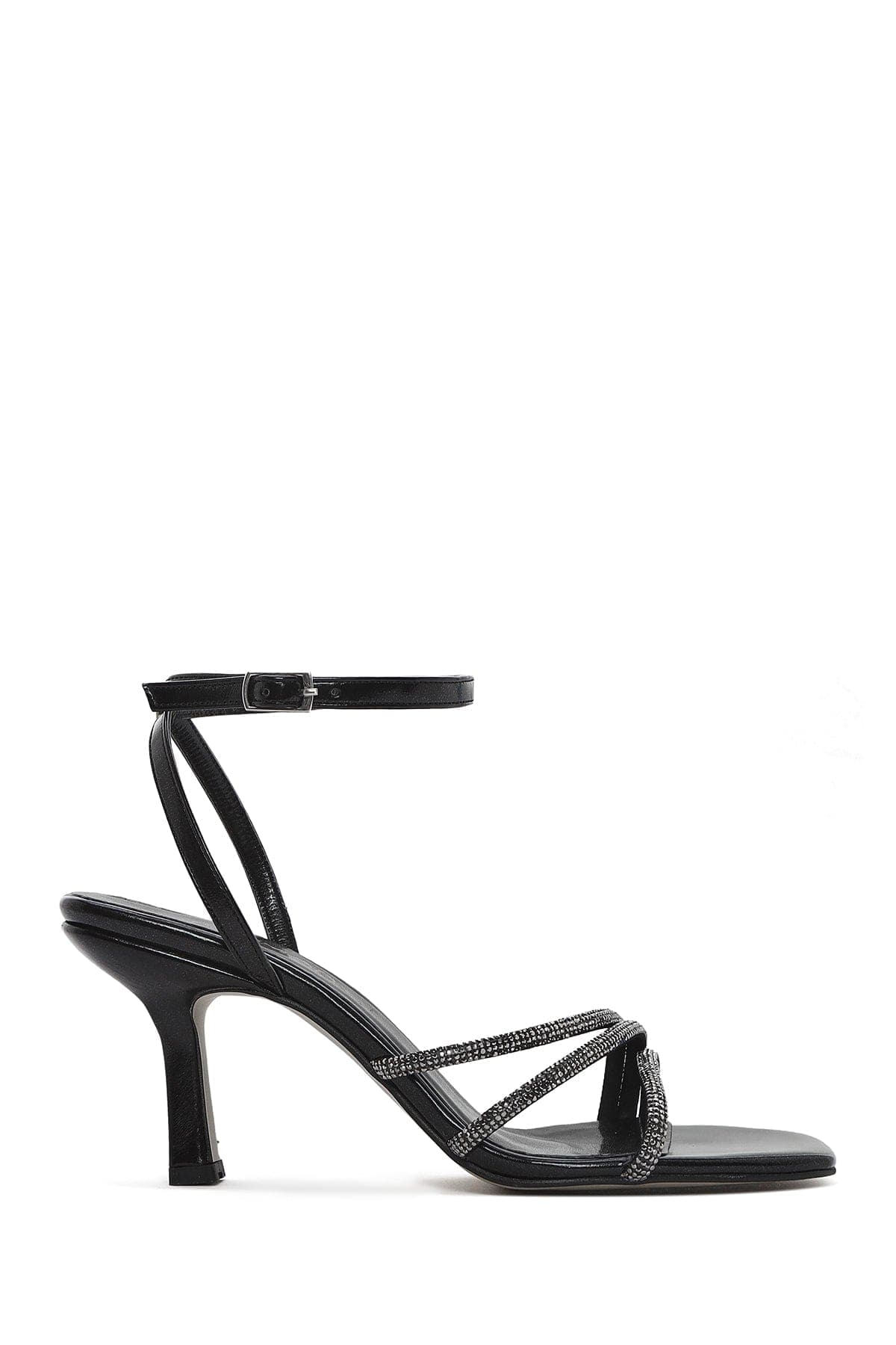 صندل زنانه مشکی نگیندار بنددار پاشنهنازک دری مد