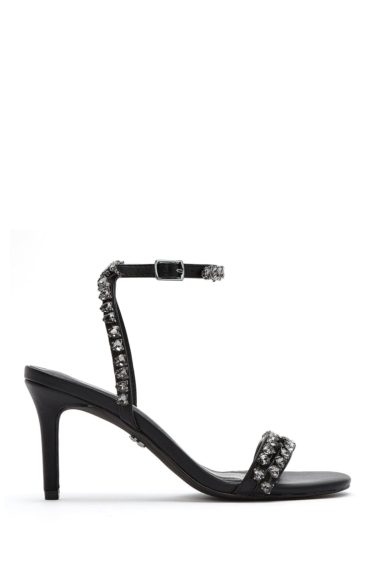 صندل زنانه مشکی بنددار پاشنه نازک نگیندار دری مد