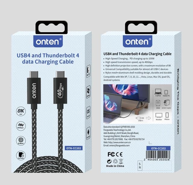 کابل تاندربولت اونتن USB-C Thunderbolt4 مدل ONTEN-CC202