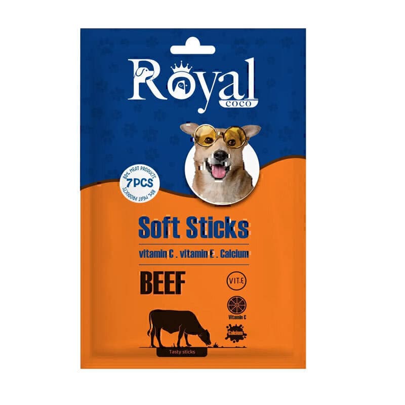 اسنک تشویقی مدادی نرم مخصوص سگ رویال کوکو با طعم گوشت گاو بسته 7 عددی