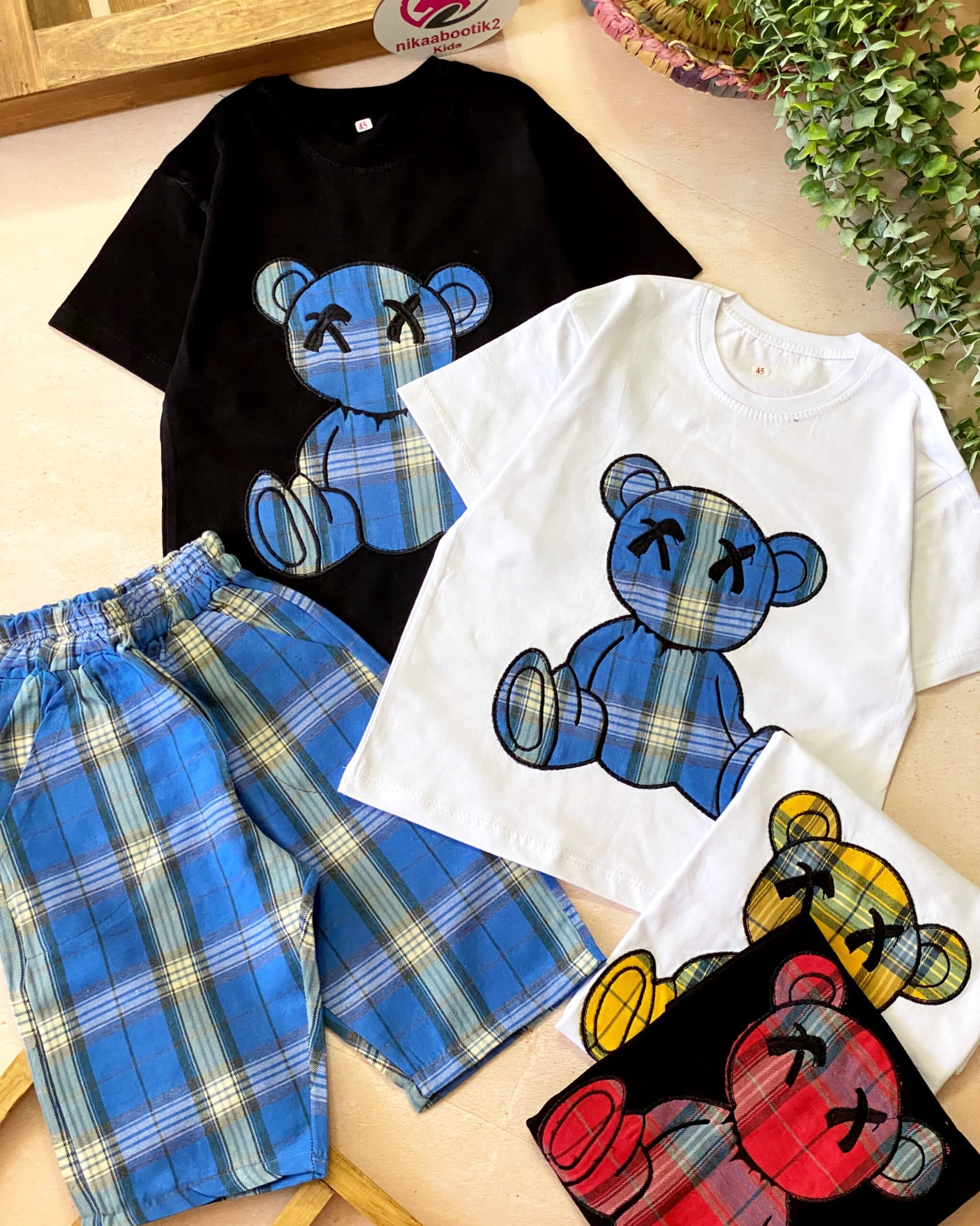 تیشرت شلوارک چارخونه رنگی