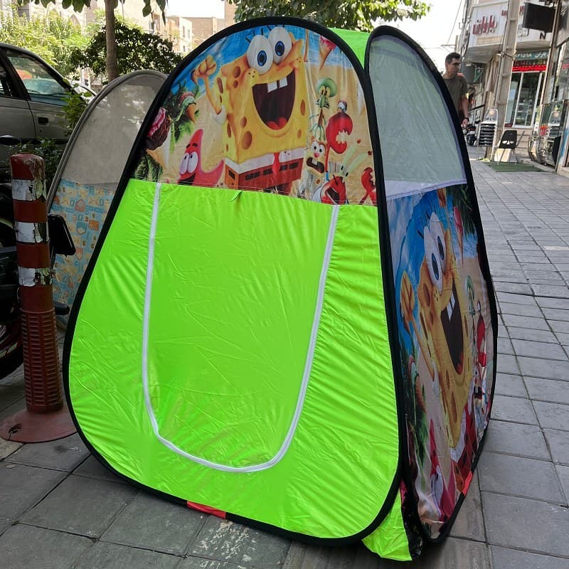 چادر بازی کودک مدل فنری تاشو طرح باب اسفنجی و پاتریک با درب زیپی و توری دوزی کد2