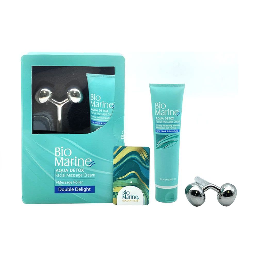 کرم ماساژ صورت و گردن به همراه رولر ماساژ سه بعدی بایو مارین