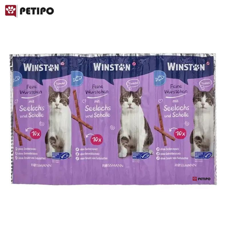 تشویقی مدادی گربه با طعم سالمون و ماهی قزل آلا وینستون (Winston Mit Seelachs And Scholle) بسته 10 عددی