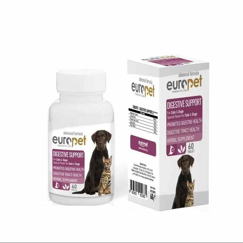 قرص تقویت دستگاه گوارش سگ و گربه یوروپت 60 عددی
