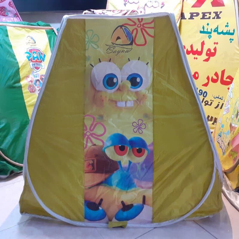 چادر بازی کودک مدل فنری تاشو طرح باب اسفنجی و پاتریک با درب زیپی و توری دوزی کد2