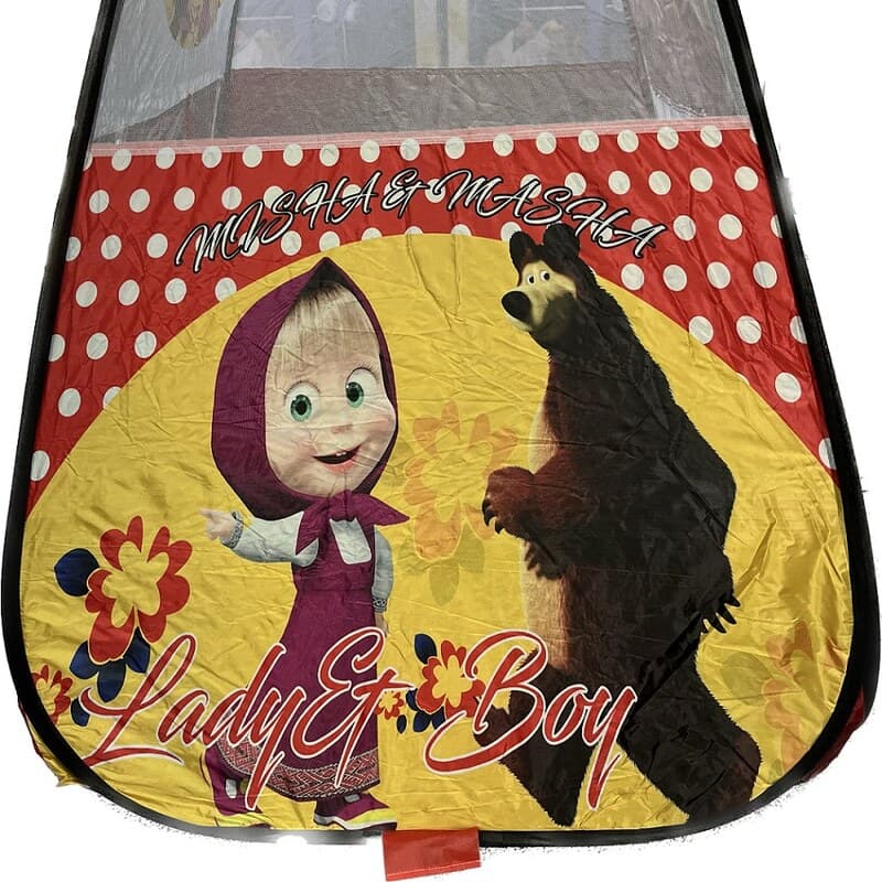 چادربازی کودک طرح آشا و میشا رنگ قرمز خیمه کلبه چادربچه اسباب بازی شال تیشرت