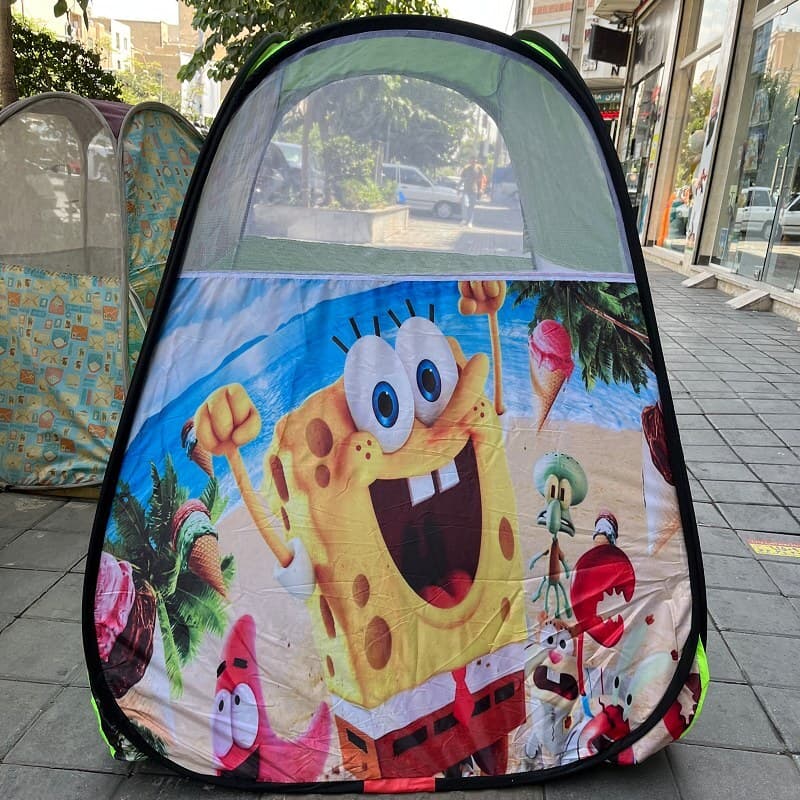 چادر کودک مدل فنری تاشو طرح باب اسفنجی جنس شمعی پشت نقره کد5