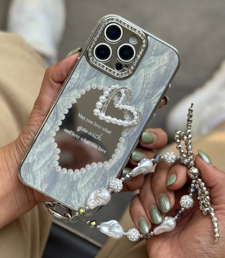 قاب قلب رمانتیک آیینه ای نگین دار