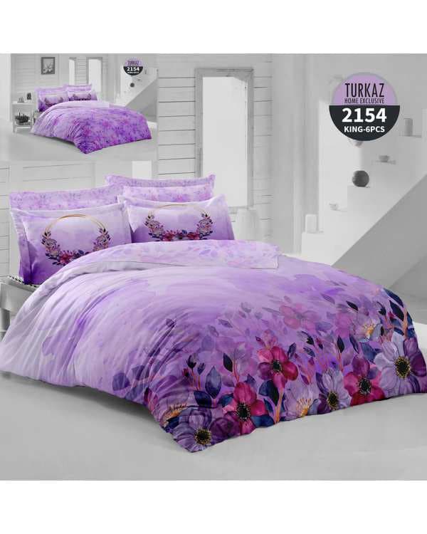 سرویس لحاف روتختی دو نفره 6 تکه دو رو میکرو تنسل گیاهی TURKAZ مدل 2154