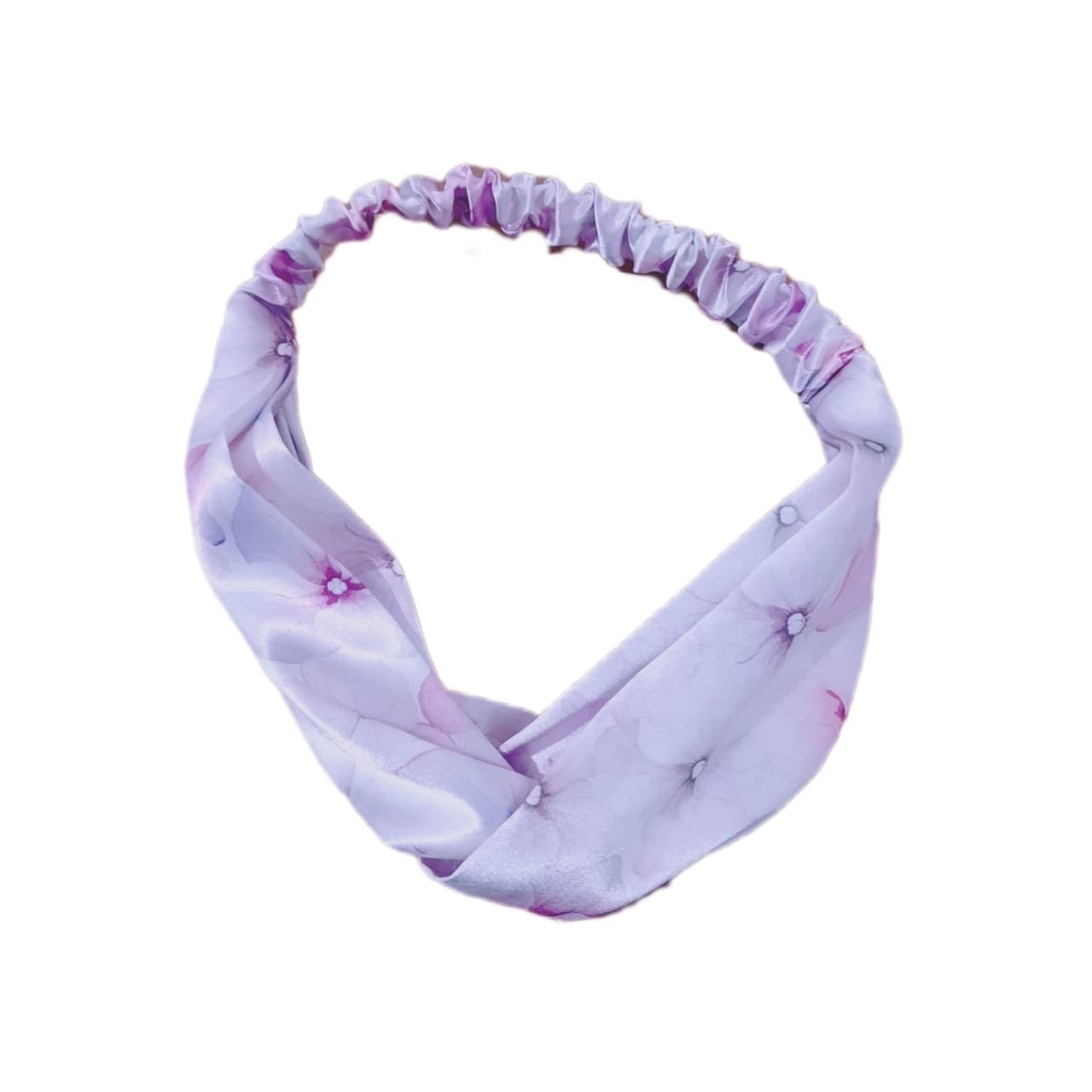 هدبند گره ای ساتن ابریشم طرح گل آبرنگی