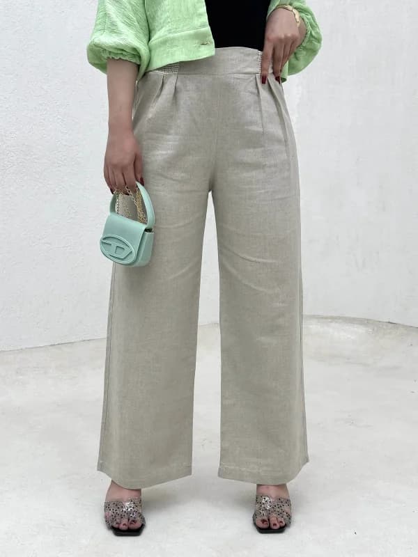 شلوار لینن کمر کنفی