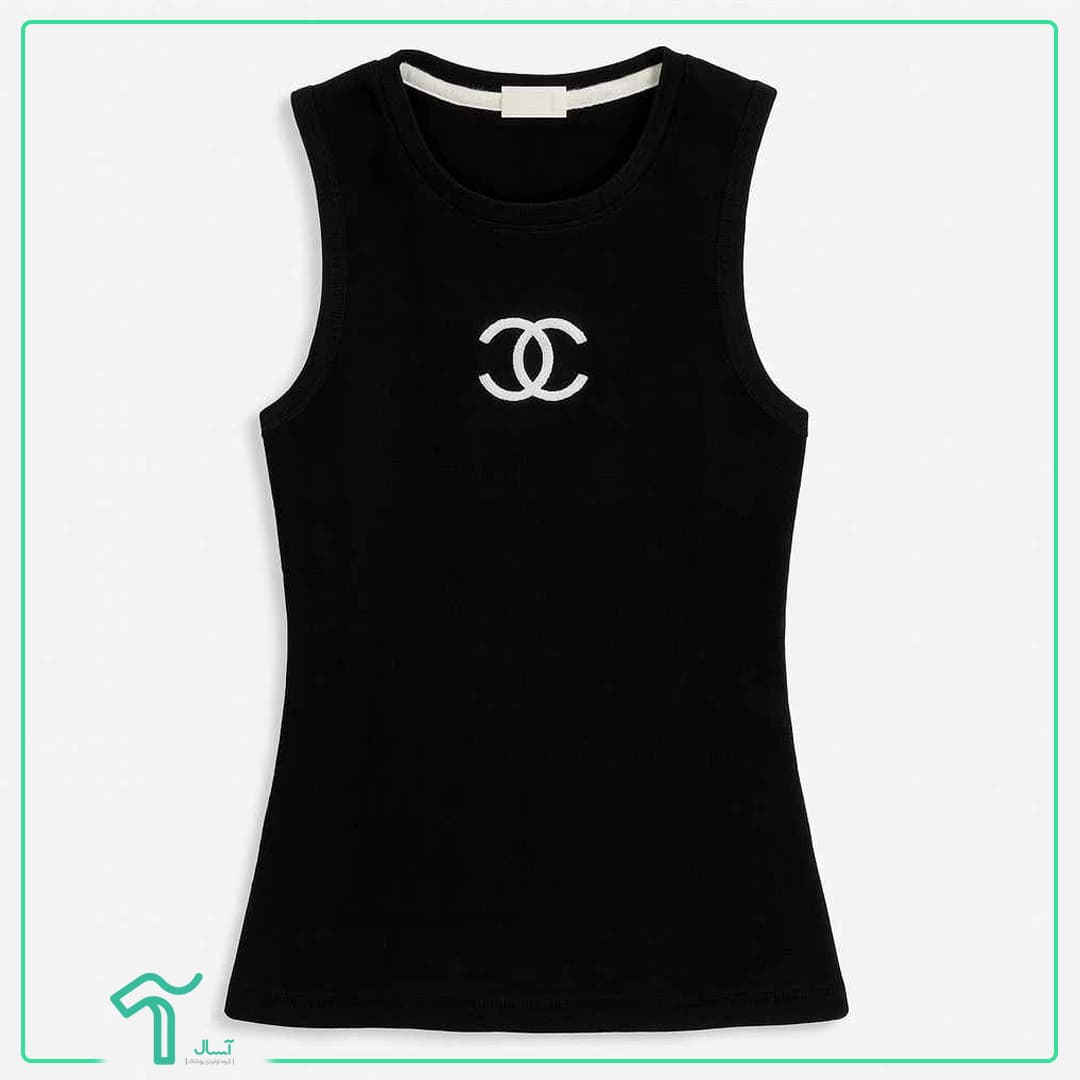 تاپ گلدوزی Chanel مشکی کبریتی پنبه کد 1033