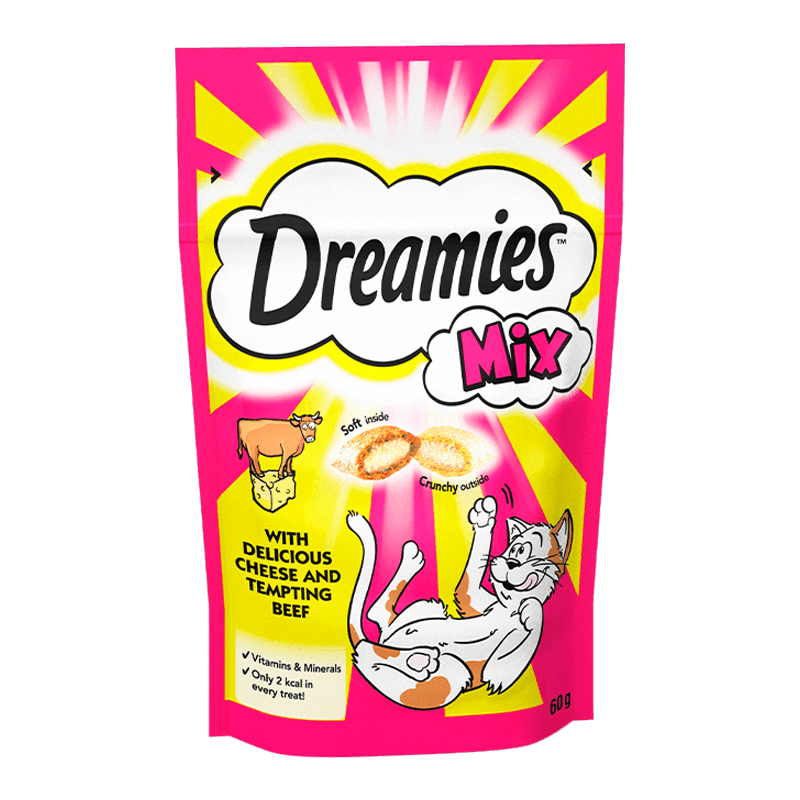 تشویقی گربه دریمیز مدل گوشت گاو و پنیر وزن 60 گرم