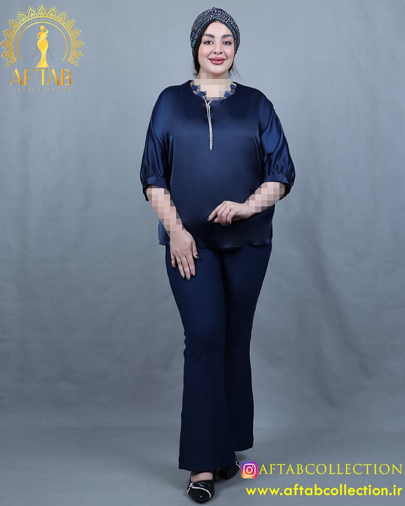 شومیز ساتن نوار نگینی سایزبزرگ 6010