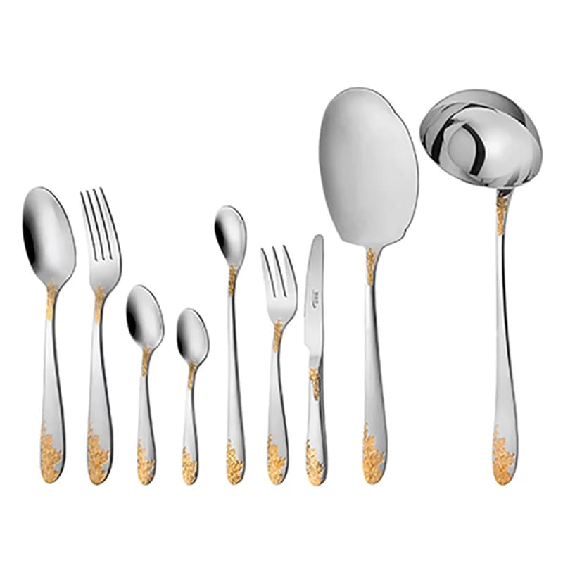 سرویس قاشق و چنگال 12 نفره ناب استیل طرح امپریال طلایی (57 پارچه)