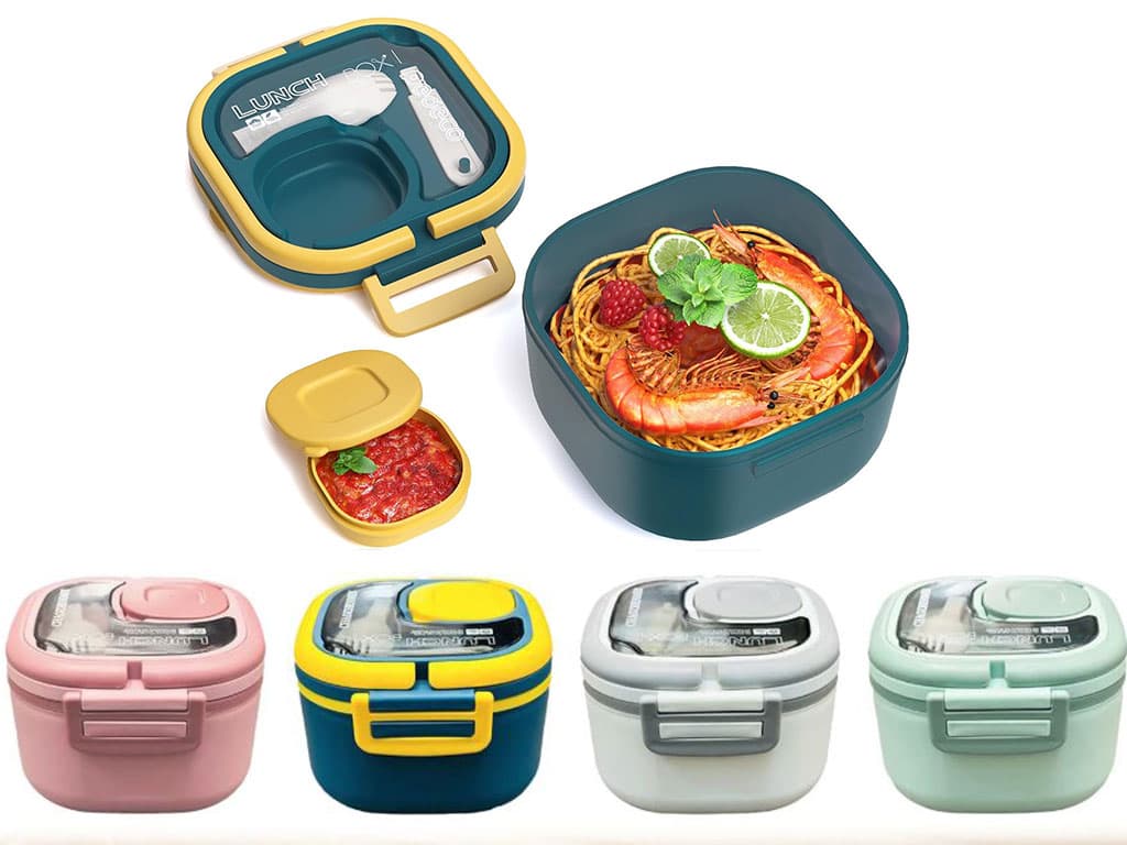 لانچ باکس یا ظرف غذا داخل استیل حجم 800 میل دارای دسته به همراه قاشق