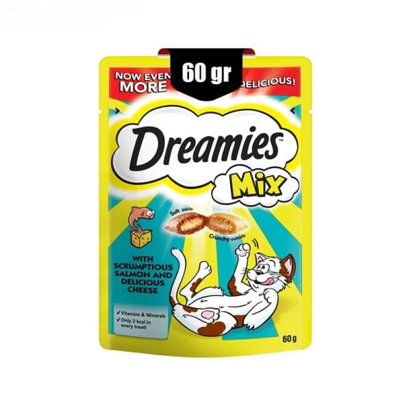 تشویقی گربه دریمیز طعم میکس سالمون و پنیر وزن 60 گرم
