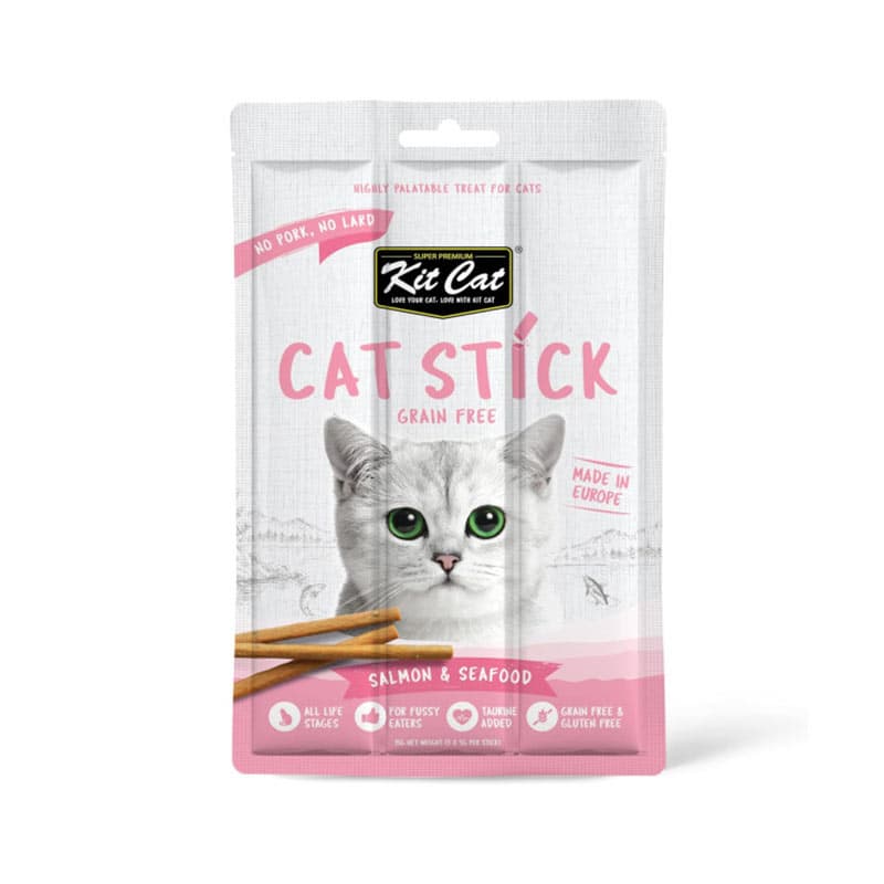 تشویقی مدادی گربه کیت کت با طعم ماهی سالمون و غذای دریایی وزن 15 گرم